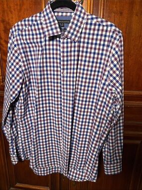 Report Collection Red and Blue Check Button-Up Shirt Size L 16 1/2 34/35 Slim